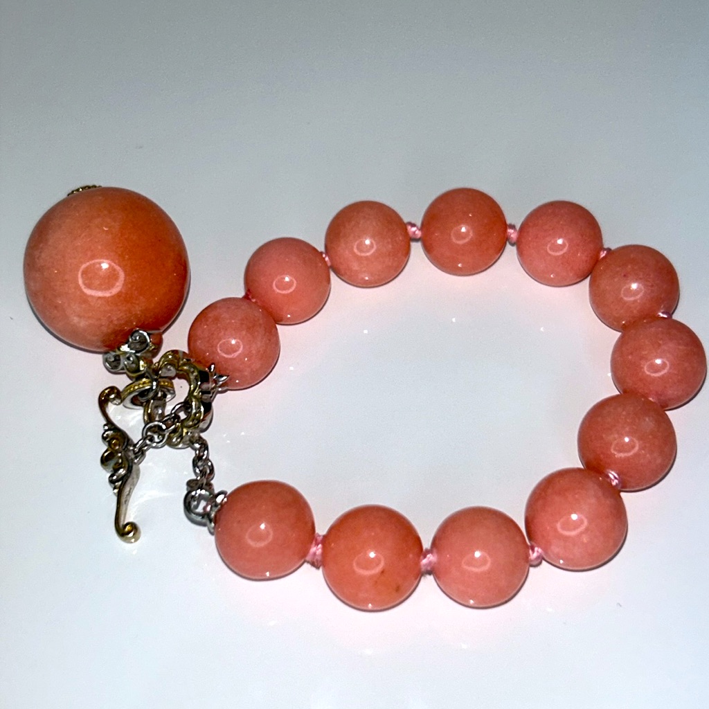 Nwot Gems En Vogue Pink Quartz Palladium 18k Accent Toggle Designer Bracelet